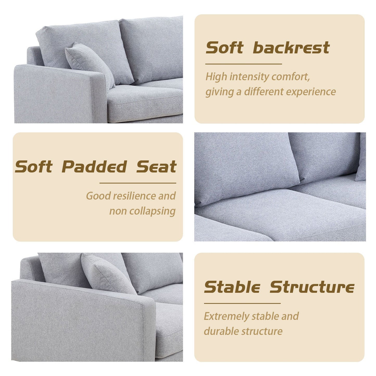 Modern Three Seat Sofa Couch With 2 Pillows, Light Grey Perfect for Every Occasion