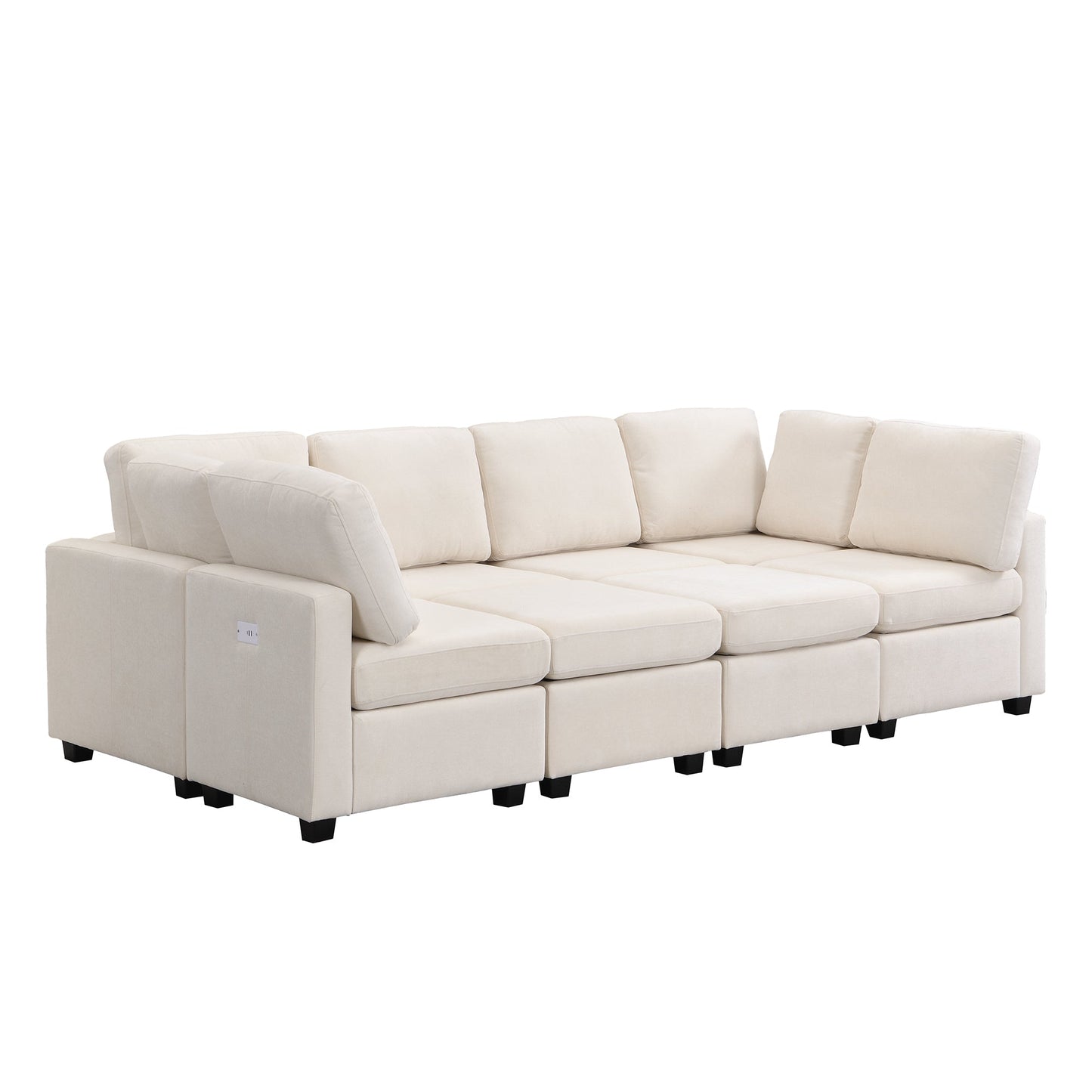 103" Sectional Sofa Couch Sofa Bed U-Shaped Sofa With Two Movable Ottoman and Three USB Ports for Living Room, Beige