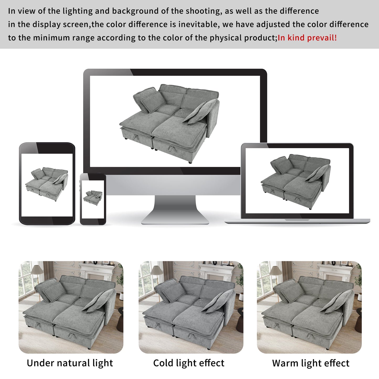 Double-Layer Cushion Modular Sofa, Freely Combinable, 4-Seater With Storage Function, Includes 4 Soft Cushions, Perfect