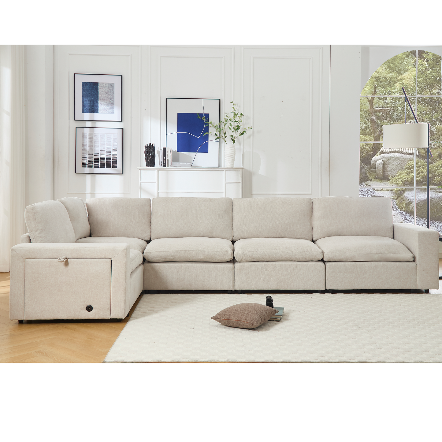 Sectional Couches for Living Room,Modular Couch,Wireless Charging Port & Cup Holders,5-Seat ,DIY Combination,L-Shaped Sofa