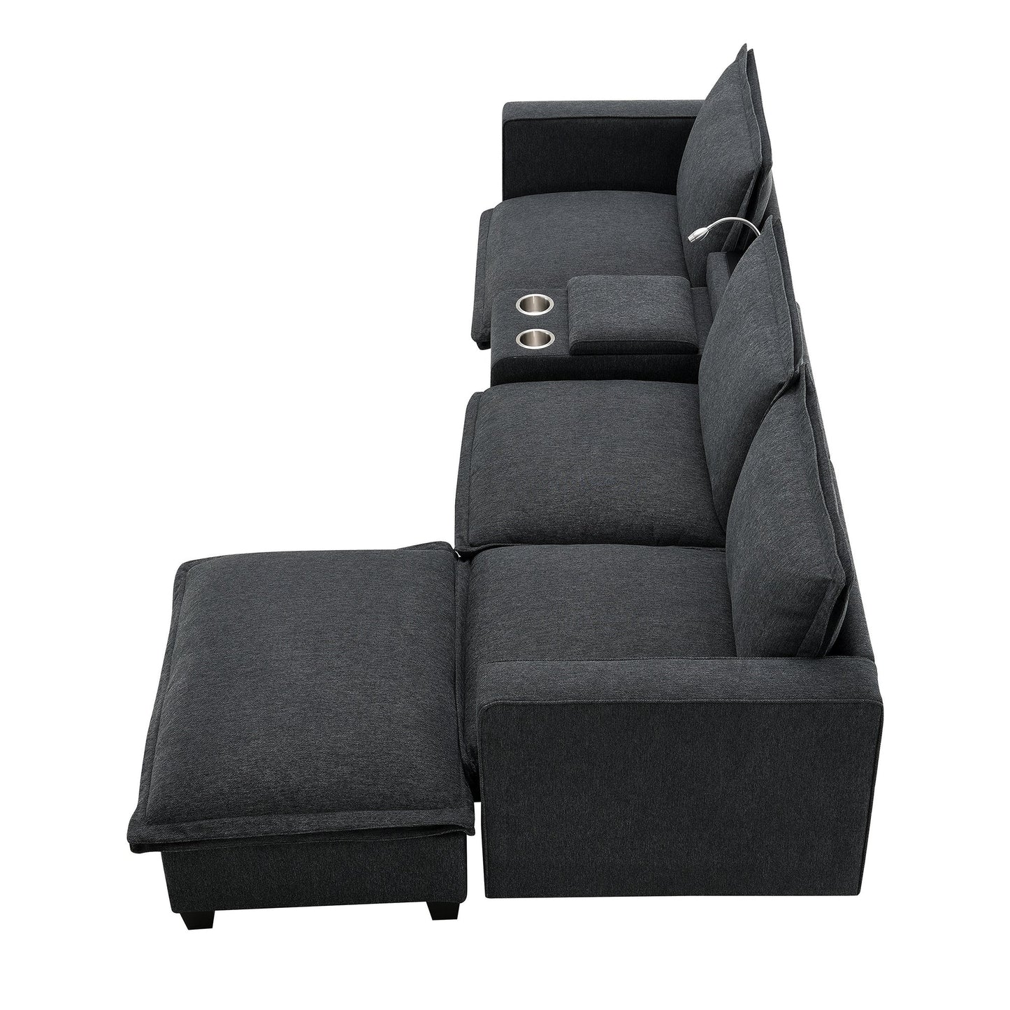 109*57" Modern Sectional Cloud Sofa With Console,USB Charger,Reading Light,Cup Holder,Wide Seat,4 Seat Chenille Modular
