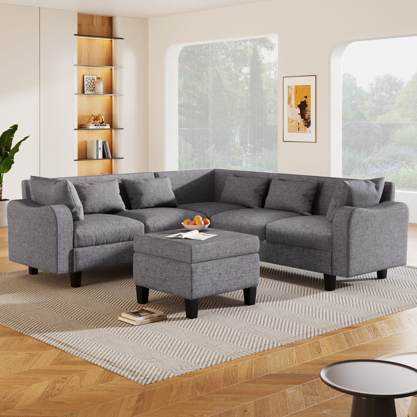 87" Modern Sectional Sofa With Coffee Table,6-Seat Couch Set With Storage Ottoman,Various Combinations,L-Shape Indoor