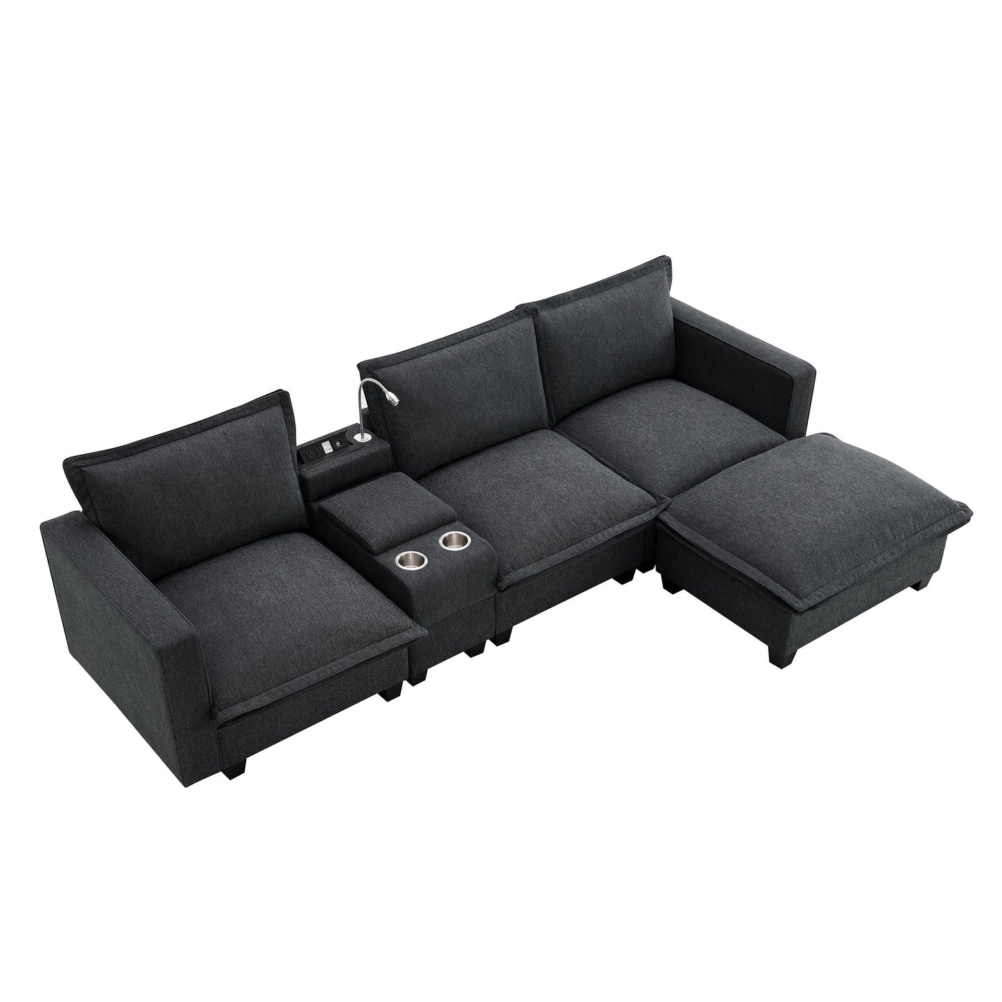 109*57" Modern Sectional Cloud Sofa With Console,USB Charger,Reading Light,Cup Holder,Wide Seat,4 Seat Chenille Modular