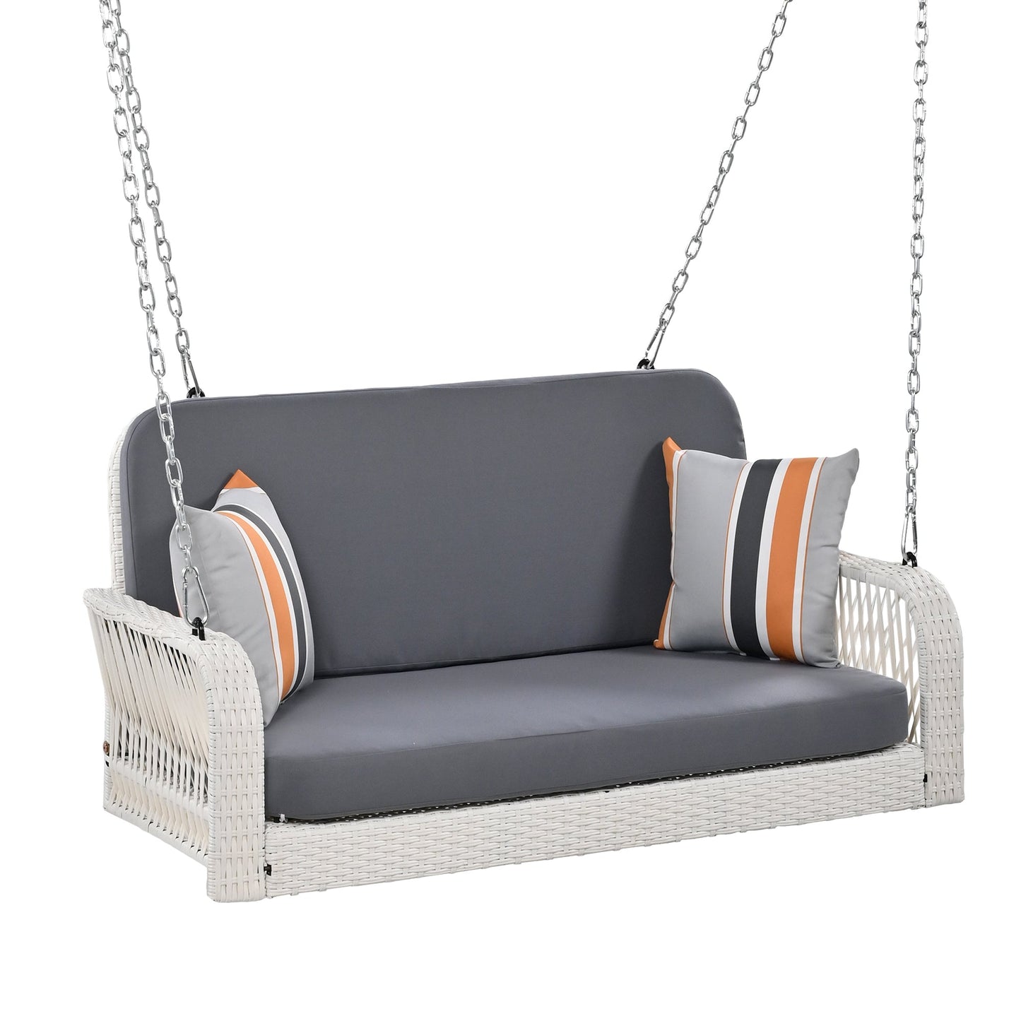 PE Wicker Porch Swing, 2-Seater Hanging Bench With Chains, Patio Furniture Swing for Backyard Garden Poolside