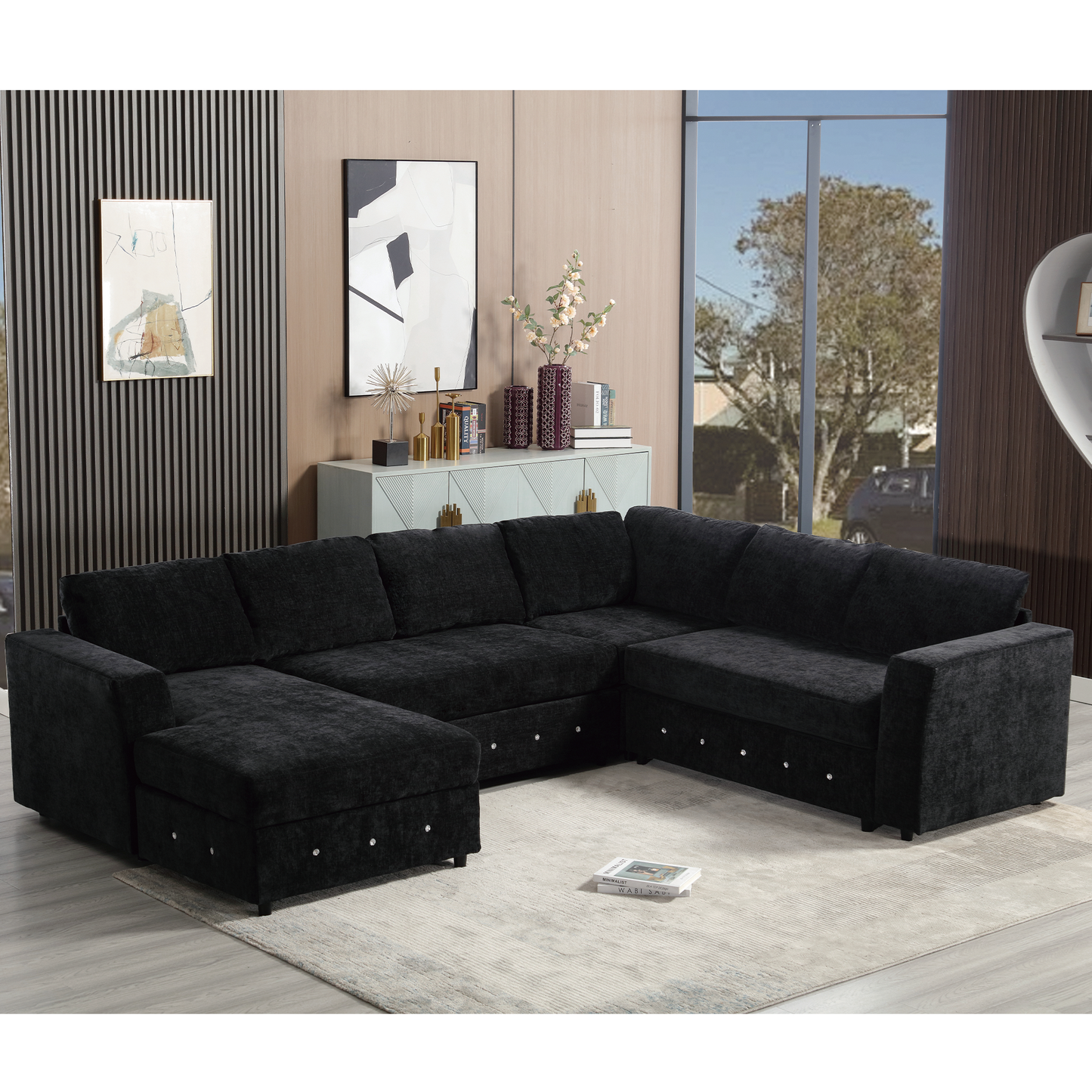 110.75" Sectional Sofa,Oversized Modular Sofa,Chaise Storage, Modern U Shaped Couch , Upholstered Sofas,Chenille