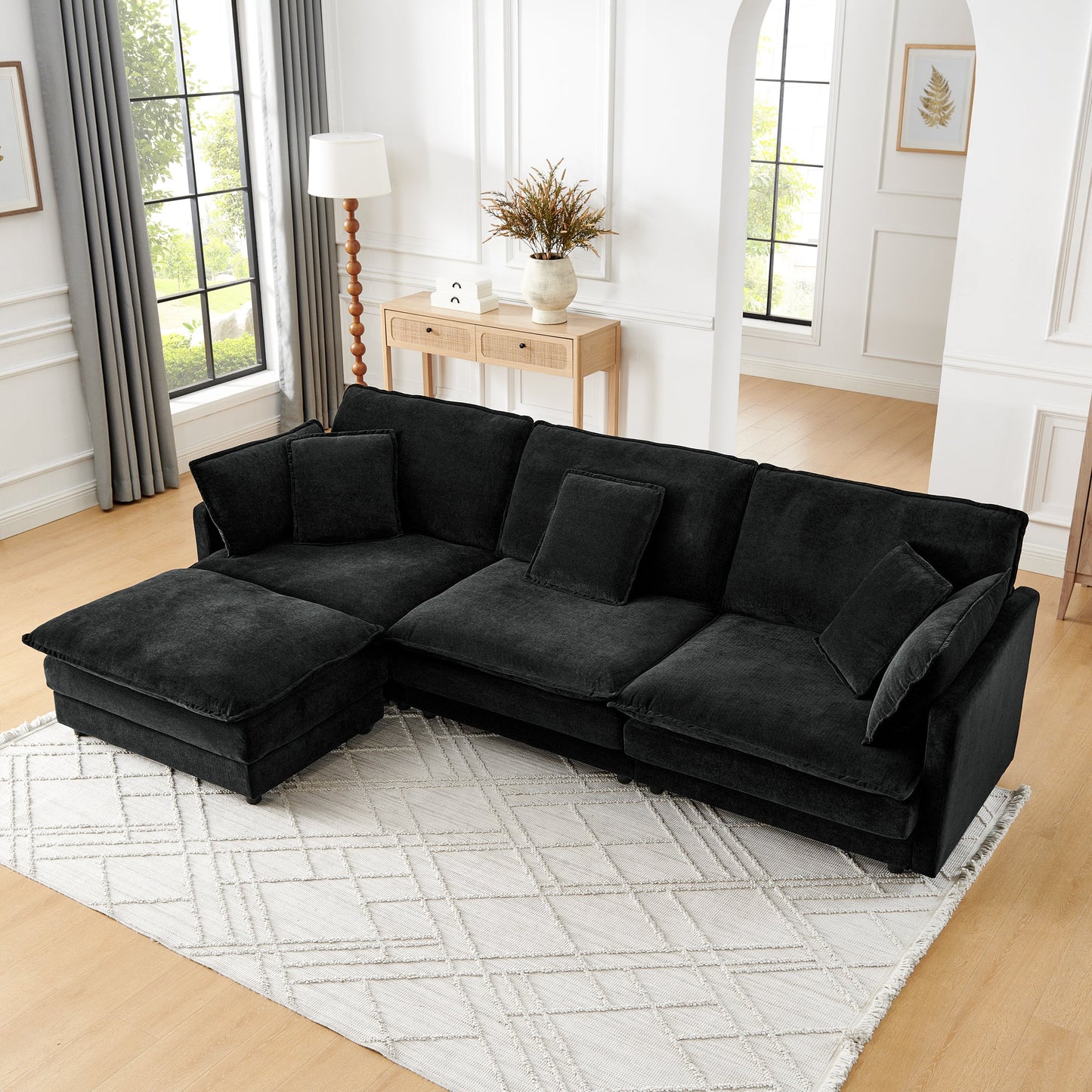 Modern Home Living Room L-Shaped Sectional Sofa Couches With Storage Ottoman, Convertible Oversized 4 Seater Couch