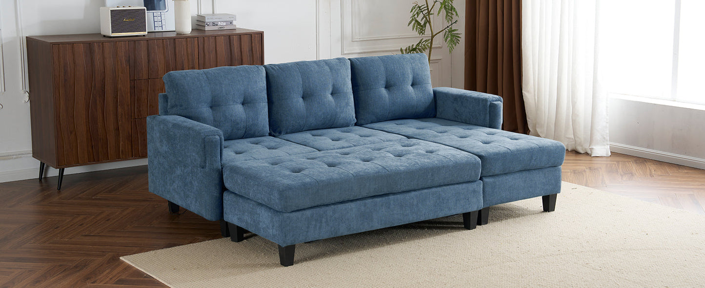 83.4" L-Shaped Sofa Sectional Couch Sofa Bed With Two USB Ports, a Movable Ottoman and a Reversible Chaise Lounge