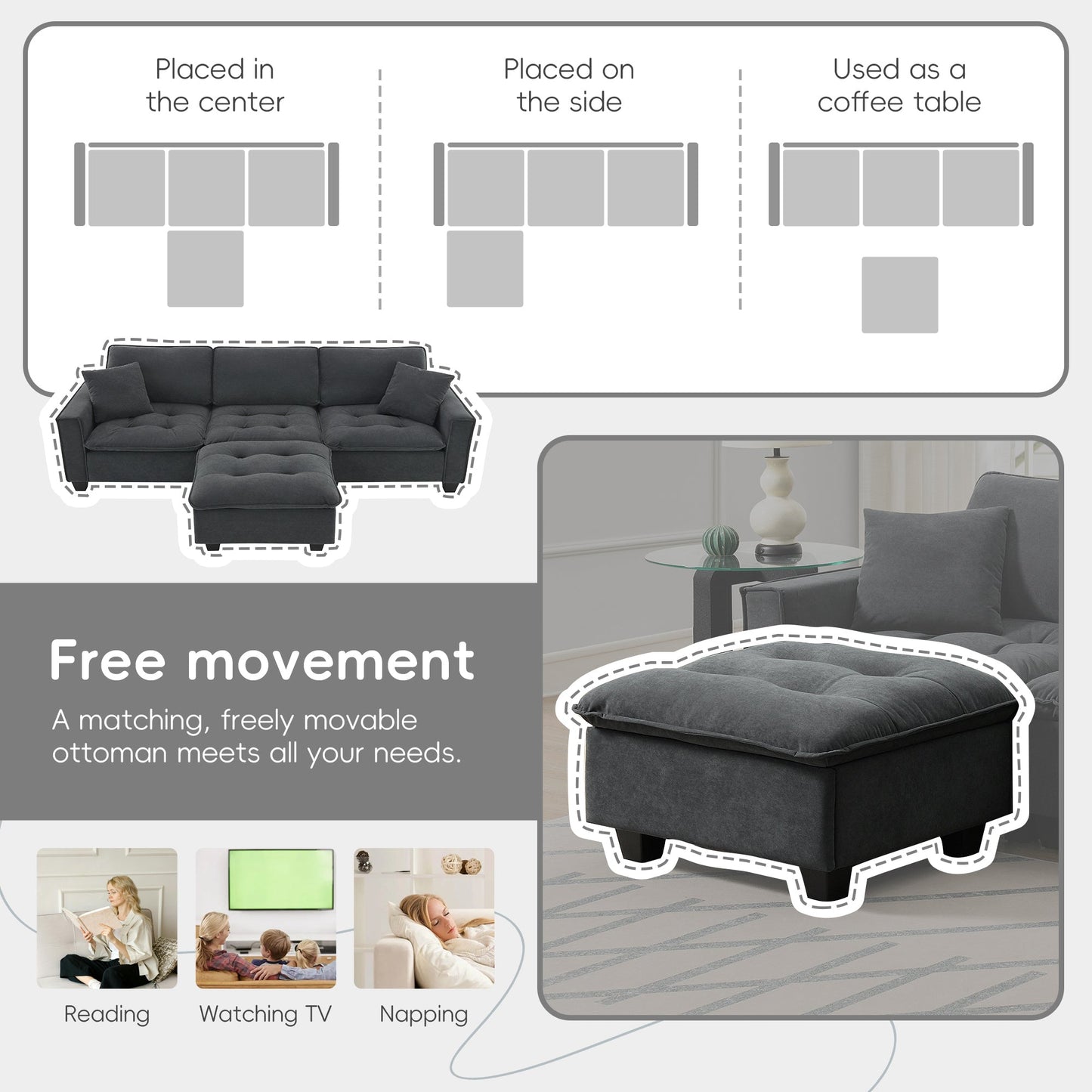 100*59" Modern Convertible Sectional Sofa,L-Shaped Reversible Couch Set With Free Pillows,4 Seat Suede Velvet Sleeper Sofa