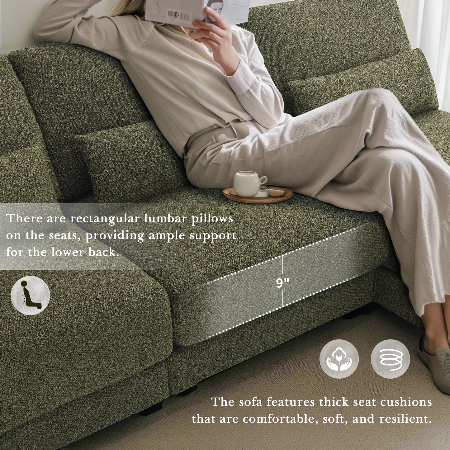 120*61" Oversized Deep Seat Sectional Sofa With Reversible Chaise,Loop Yarn Fabric 5-Seat Armless Indoor Furniture