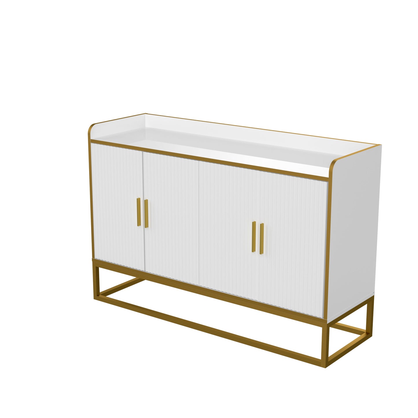 Modern Kitchen Buffet Storage Cabinet Cupboard White Gloss With Metal Legs for Living Room Kitchen