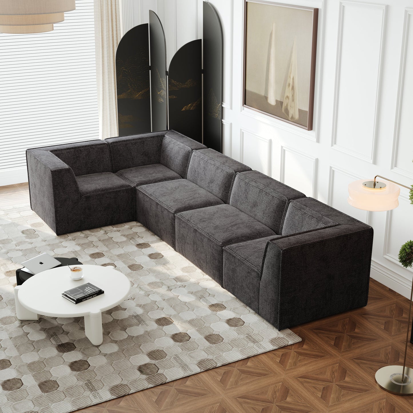 106*106" Chenille Modular L Shaped Sectional Sofa,Luxury Floor Couch Set,Upholstered Indoor Furniture