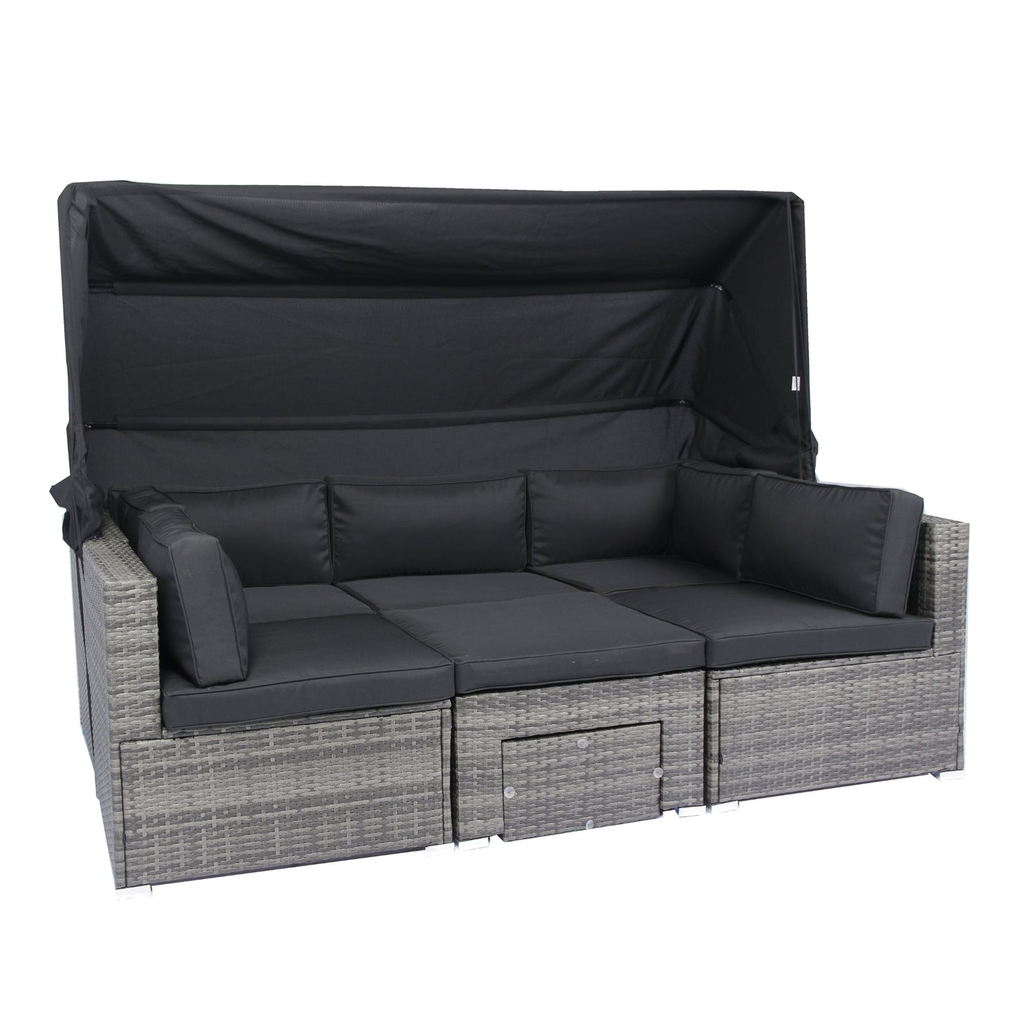 7-Piece Patio Furniture Set W/Retractable Canopy Wicker Rattan Sectional Sofa Set Patio Furniture With Washable Cushions