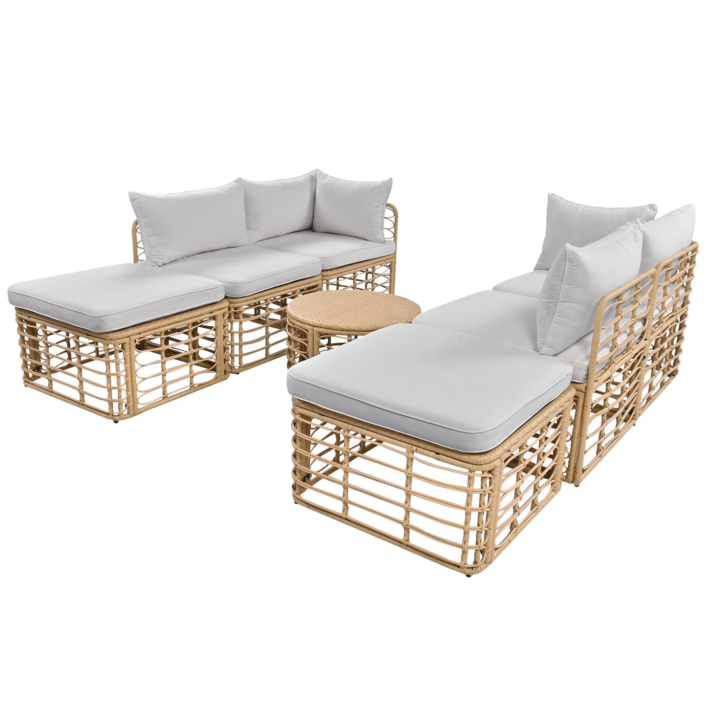 7 Pieces Outdoor Patio Furniture, All-Weather Rattan Sectional Sofa Set With Thick Cushions and Pillows, Freely Combined