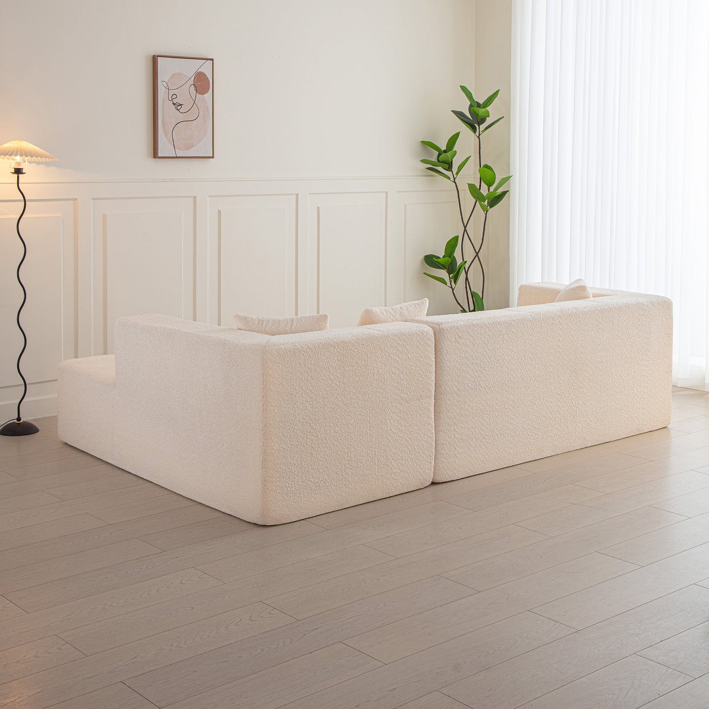 105.5" Modular L-Shaped Sectional Floor Couch, Deep Seat Tufted Comfy Sofa Set With Chaise for Living Room