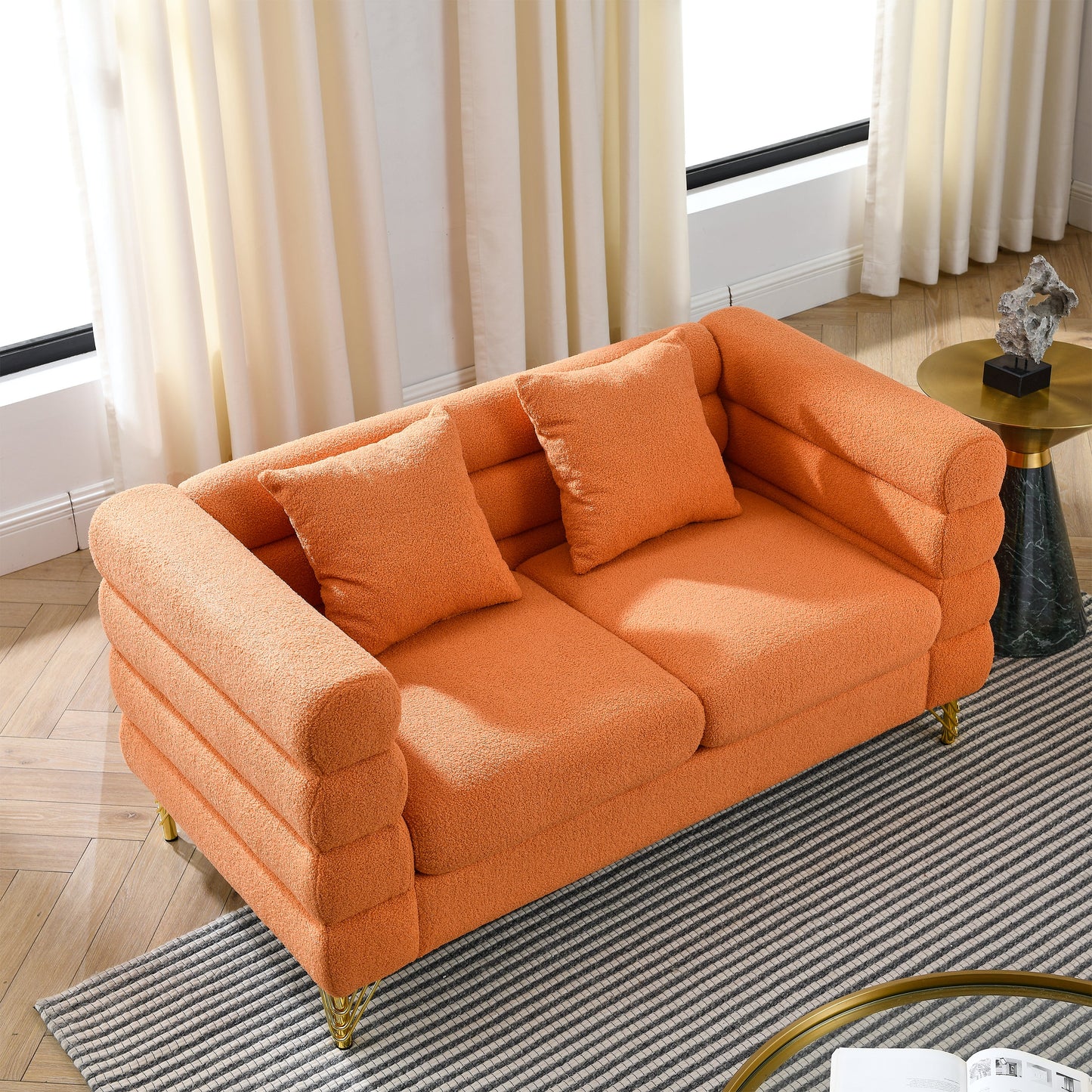 60Inch Oversized 2 Seater Sectional Sofa, Living Room Comfort Fabric Sectional Sofa-Deep Seating Sectional Sofa
