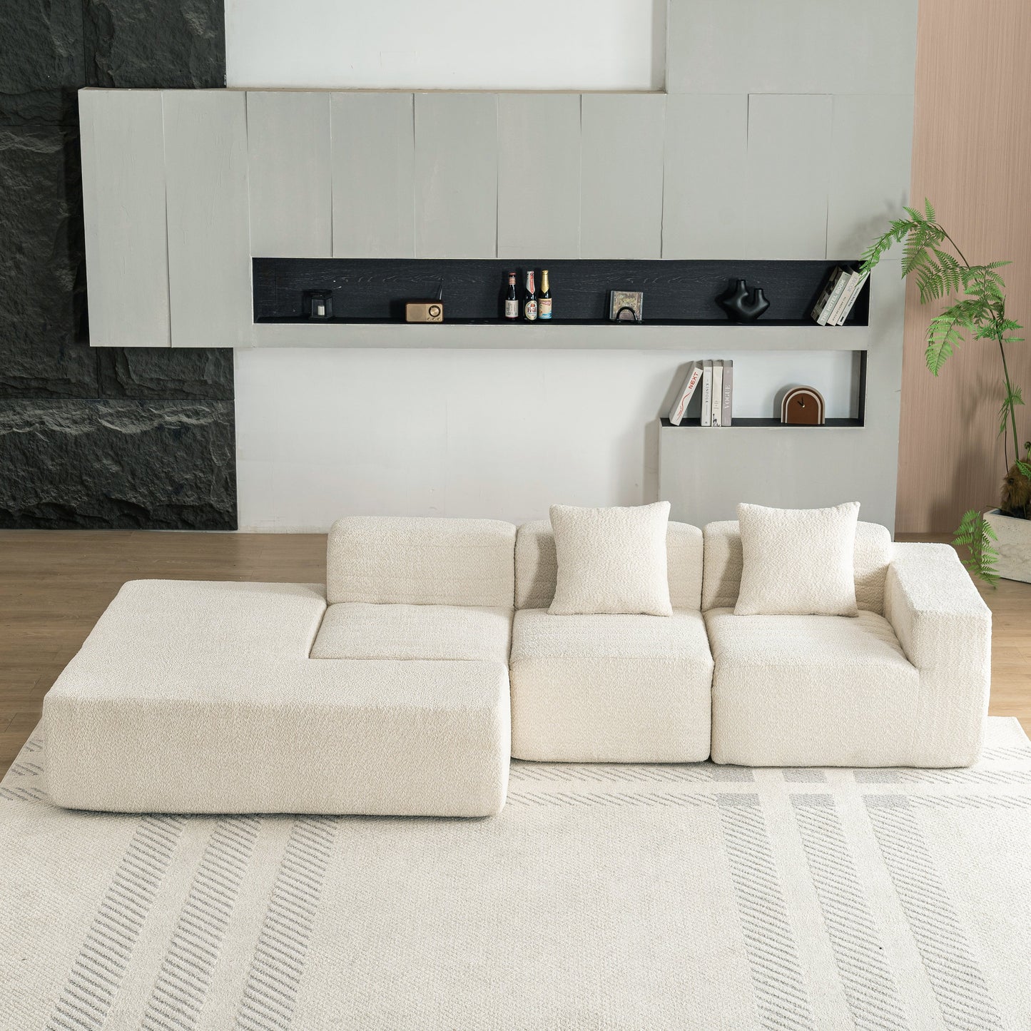 116.5" Sectional Sofa Full-Compressed Sofa Couch Free-Combined Sofa for Living Room, Beige