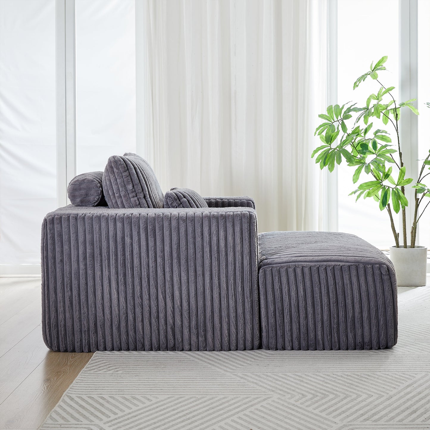 62.5-Inch Corduroy Sponge Sofa Lounge Chair With Removable Footrest,No Assembly Required,Fluffy Modern Sleeper Chair