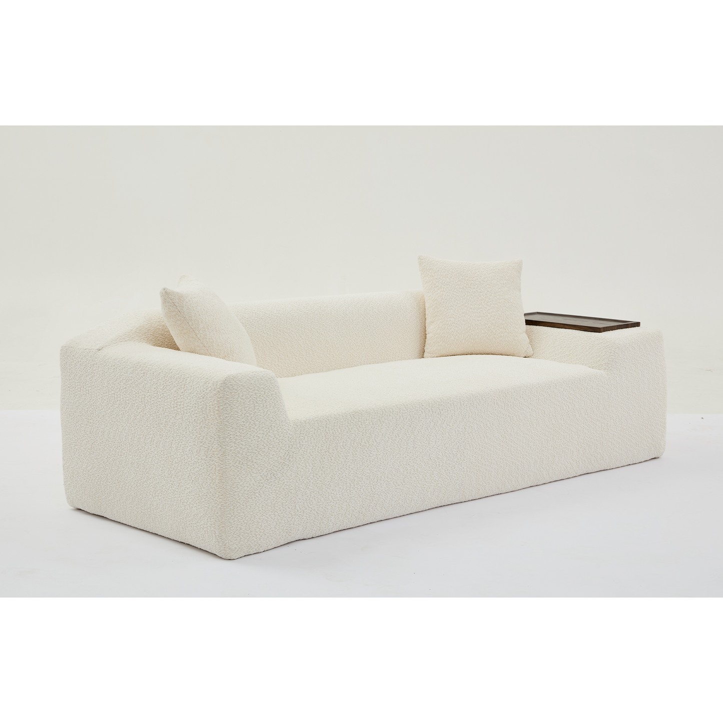 2 Piece Boucle Cloud Sofa Set, Upholstered Sofa Set, Modern 3 Seater and 2 Seater Sofa With MDF End Table for Living Room