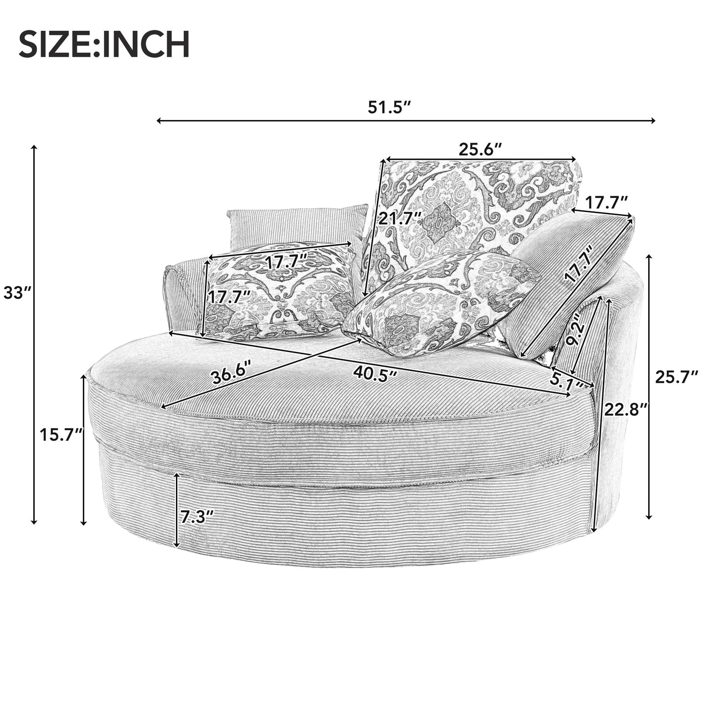 Swivel Accent Barrel Chair With 5 Movable Pillow 360 Degree Swivel Round Sofa Chair for Living Room,Bedroom, Hotel