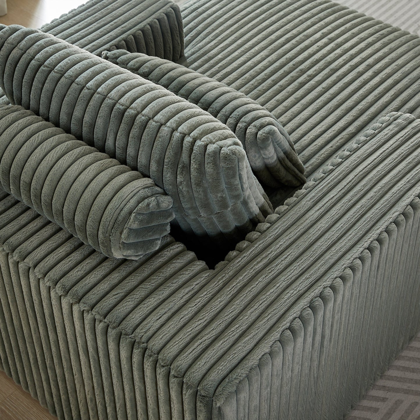 62.5-Inch Corduroy Sponge Sofa Lounge Chair,No Assembly Required,Fluffy Modern Sleeper Chair for Indoor Living Room