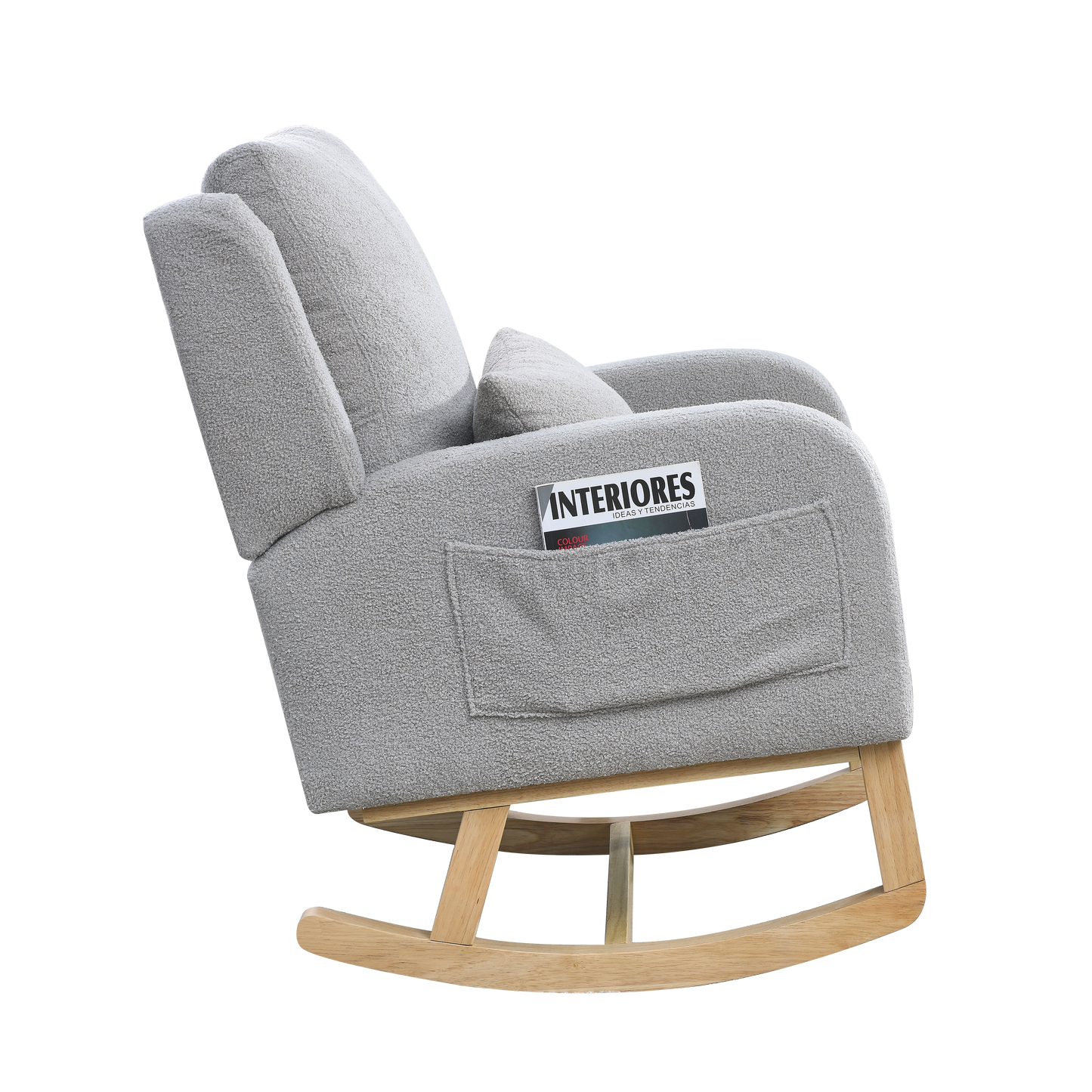27.5 "W Modern Accent High Back Living Room Casual Armchair Rocker With One Lumbar Pillow, Two Side Pockets