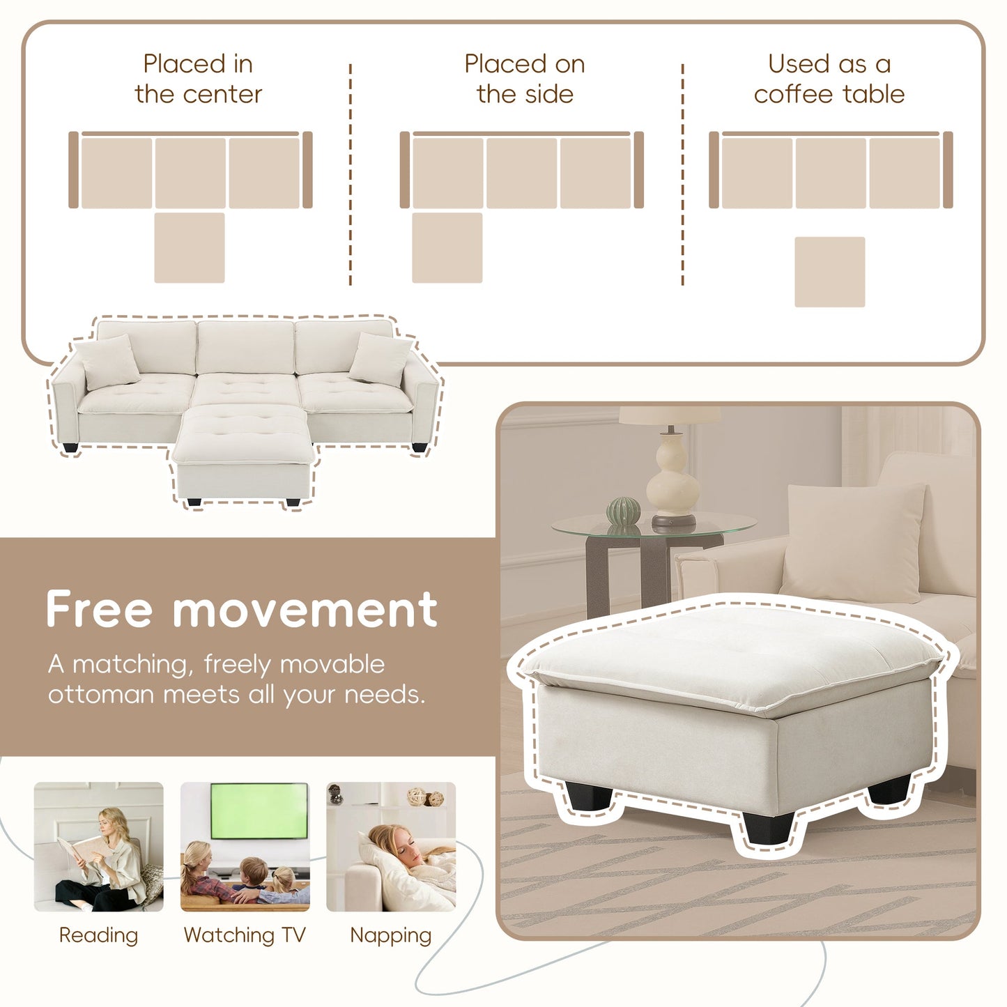 100*59" Modern Convertible Sectional Sofa,L-Shaped Reversible Couch Set With Free Pillows,4 Seat Suede Velvet Sleeper Sofa