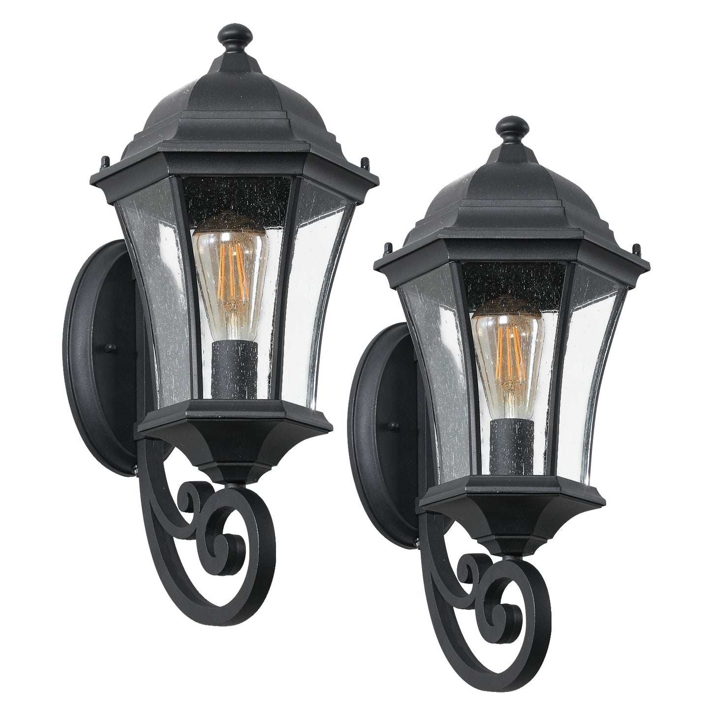 Outdoor Waterproof Glass Retro Wall Lamp Supports Multiple Types of Light Bulbs (2 Pack) With Light Sense