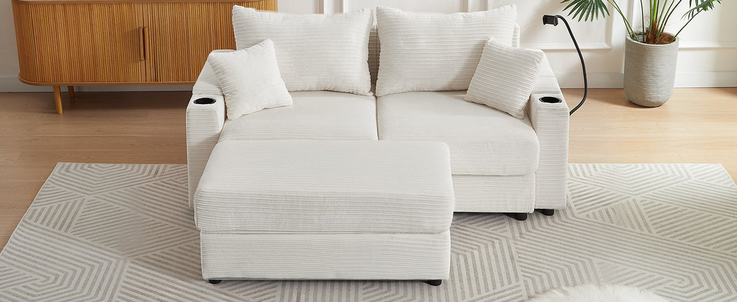 72.8" Modern Style Loveseat Sofa Sectional Sofa Couch With Storage Space, a Movable Ottoman, Two USB Ports, Two Cup Hold