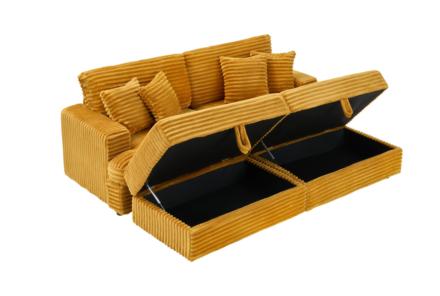 82 Inches Orange Corduroy Sofa, Two Storage Feet +4 Throw Pillows, Create a Living Room, Office Fashion New Darling