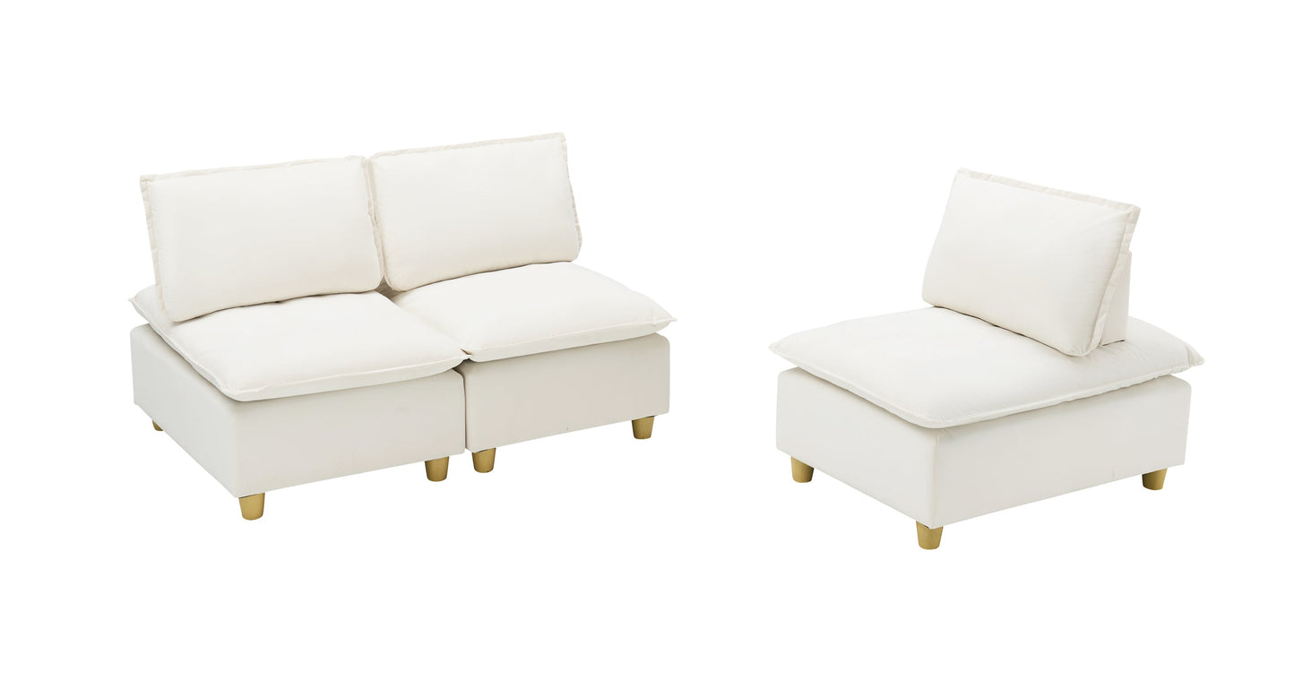 88-Inch Simple, Modern and Ultra-Comfortable Straight-Row Three-Seater Off-White Flannel Sofa Is Suitable for Living Room