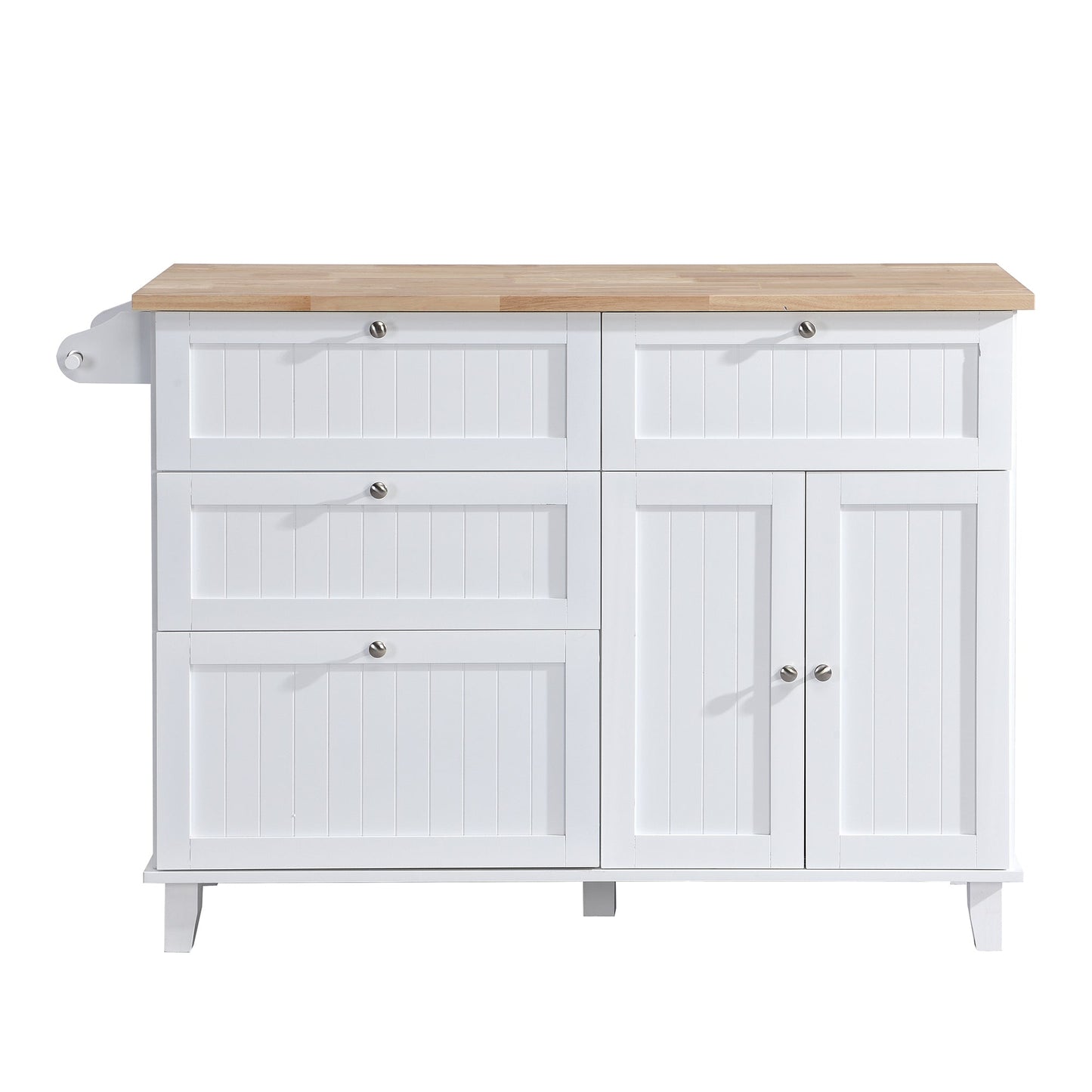 Farmhouse Kitchen Island Set With Drop Leaf and 2 Seatings,Dining Table Set With Storage Cabinet, Drawers and Towel Rack