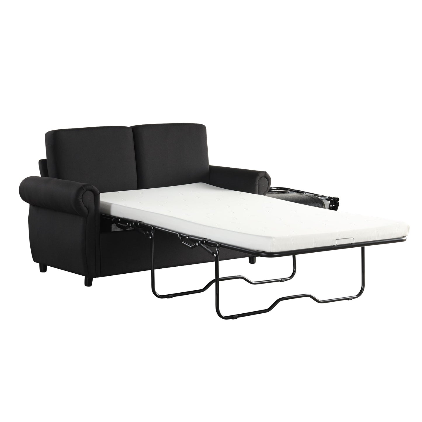 57.9" Pull Out Sofa Bed Loveseat Sleeper With Twin Size Memory Mattress With Two USB Ports for Living Room Spaces, Black