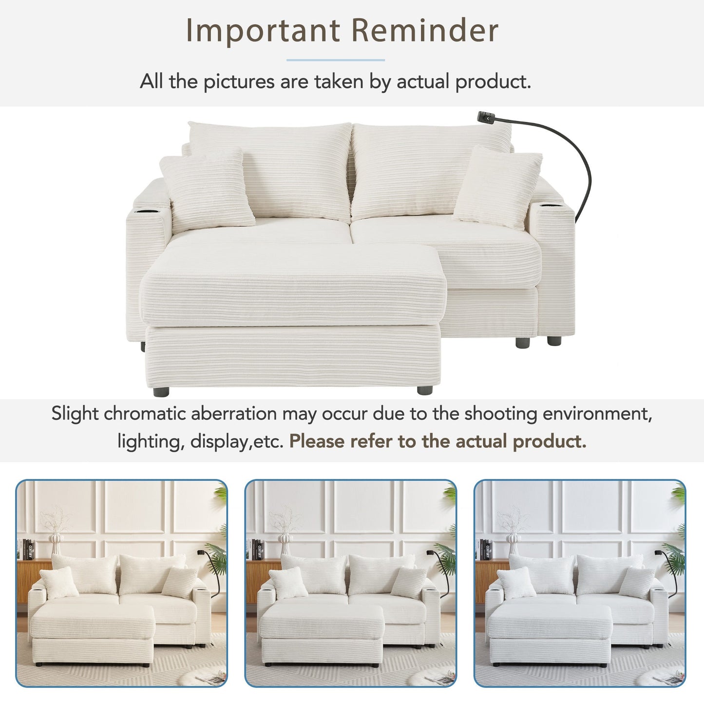 72.8" Modern Style Loveseat Sofa Sectional Sofa Couch With Storage Space, a Movable Ottoman, Two USB Ports, Two Cup Hold
