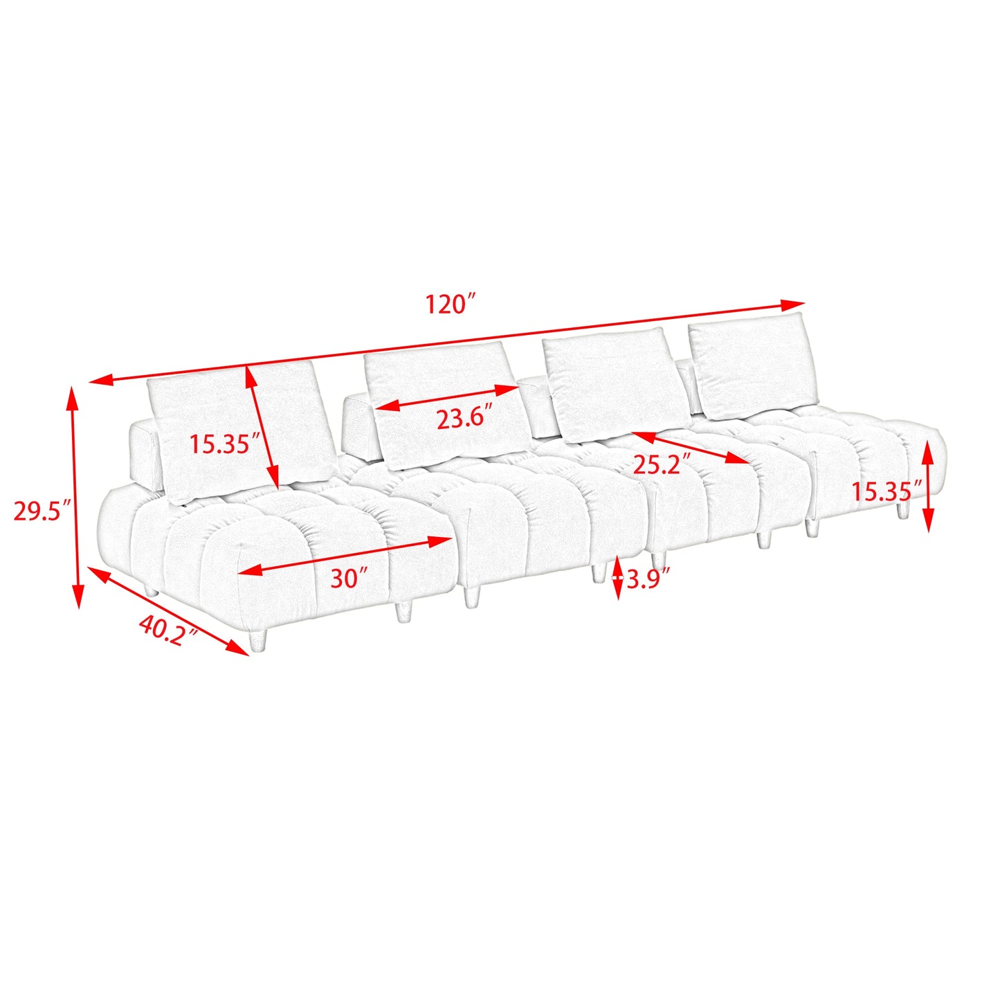 120 Inches Long, Teddy Sofa Fabric, With Spacious and Comfortable Seats, for Apartment Office Living Room -Beige