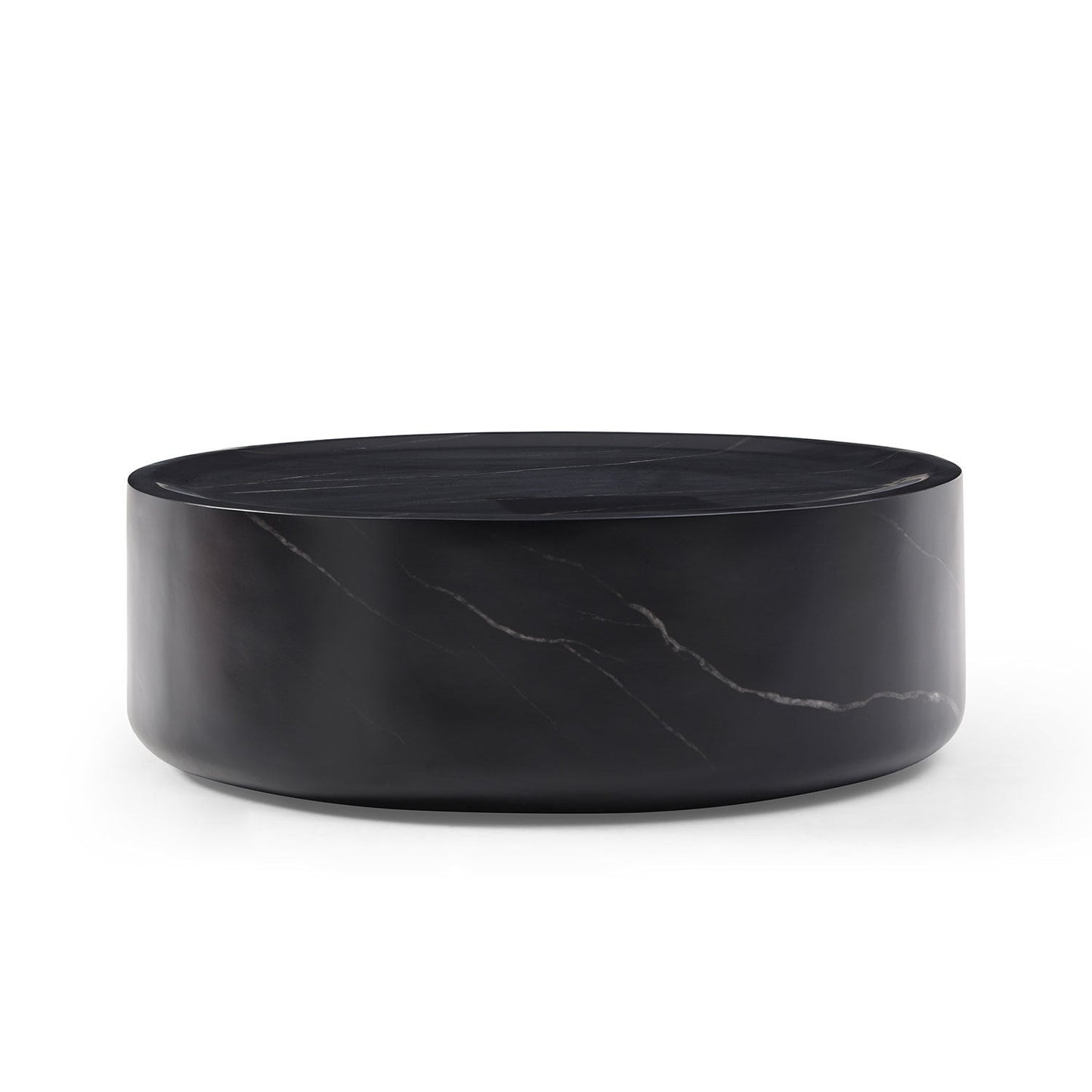 39.37'' Black Marble Round Coffee Table Sturdy Fiberglass Table for Living Room ,No Need Assembly