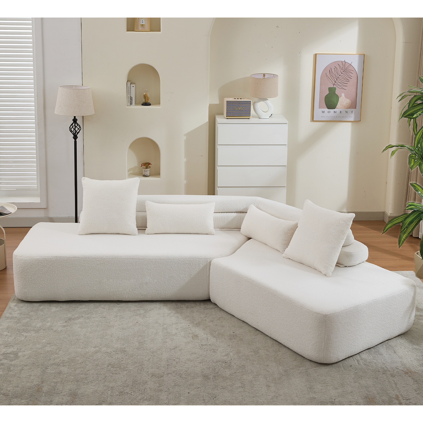 128"Minimalist Cloud Sectional Couch ,Modern Couches ,4-Seater ,No Assembly,Two Modular Sofa,Boucle Teddy Fabric, Upholstered