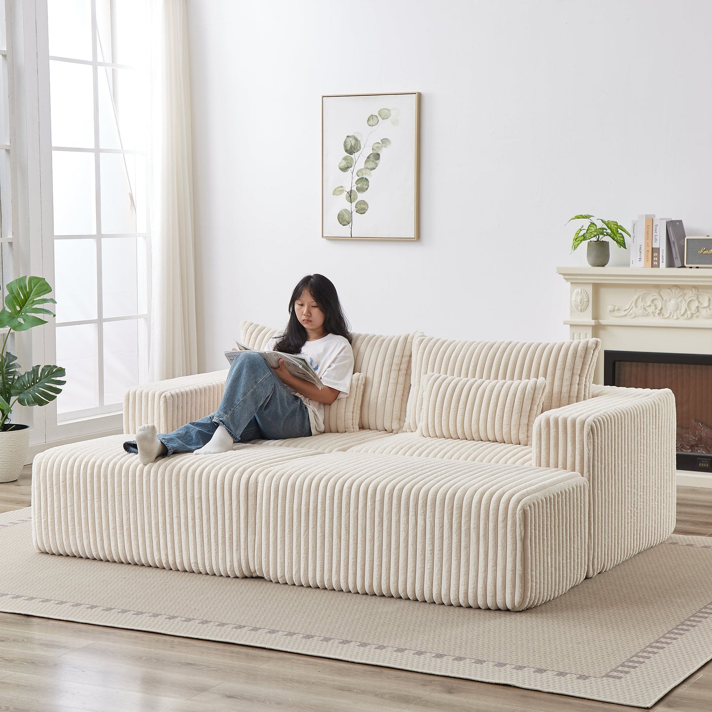 87" Oversized Sectional Lounge Chaise,No Assembly Required,Cloud Plush Loveseat With Two Removable Footstool,Fluffy Model