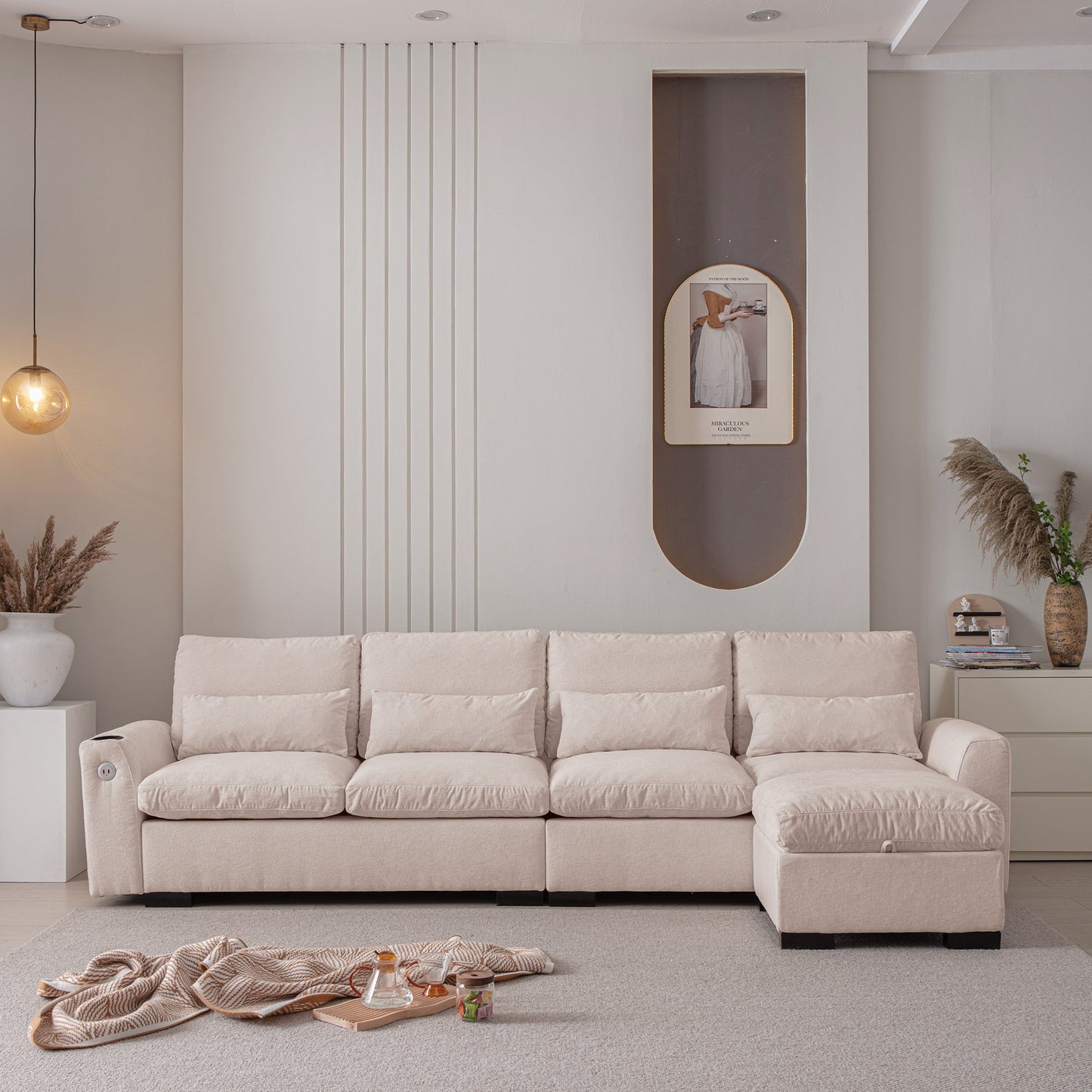 114.5"Modern Modular L Shaped Chenille Sofa Couch Reversible Ottoman With Storage Removable and Washable Cushions Sofa