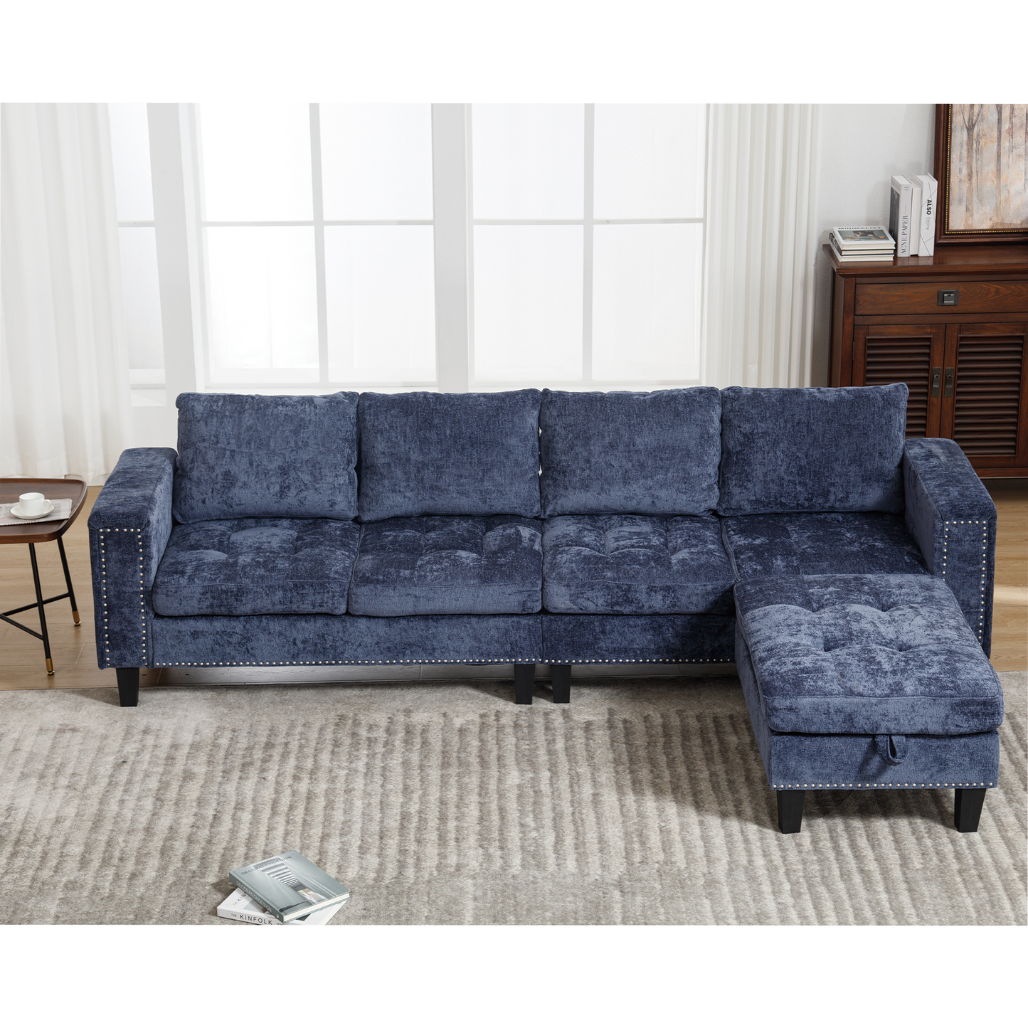 5 Seat Modular Sofa,with Storage Ottoman, Convertible Sectional Sofa, L Shaped Couch , Reversible Chaise ,Riveted Sofa