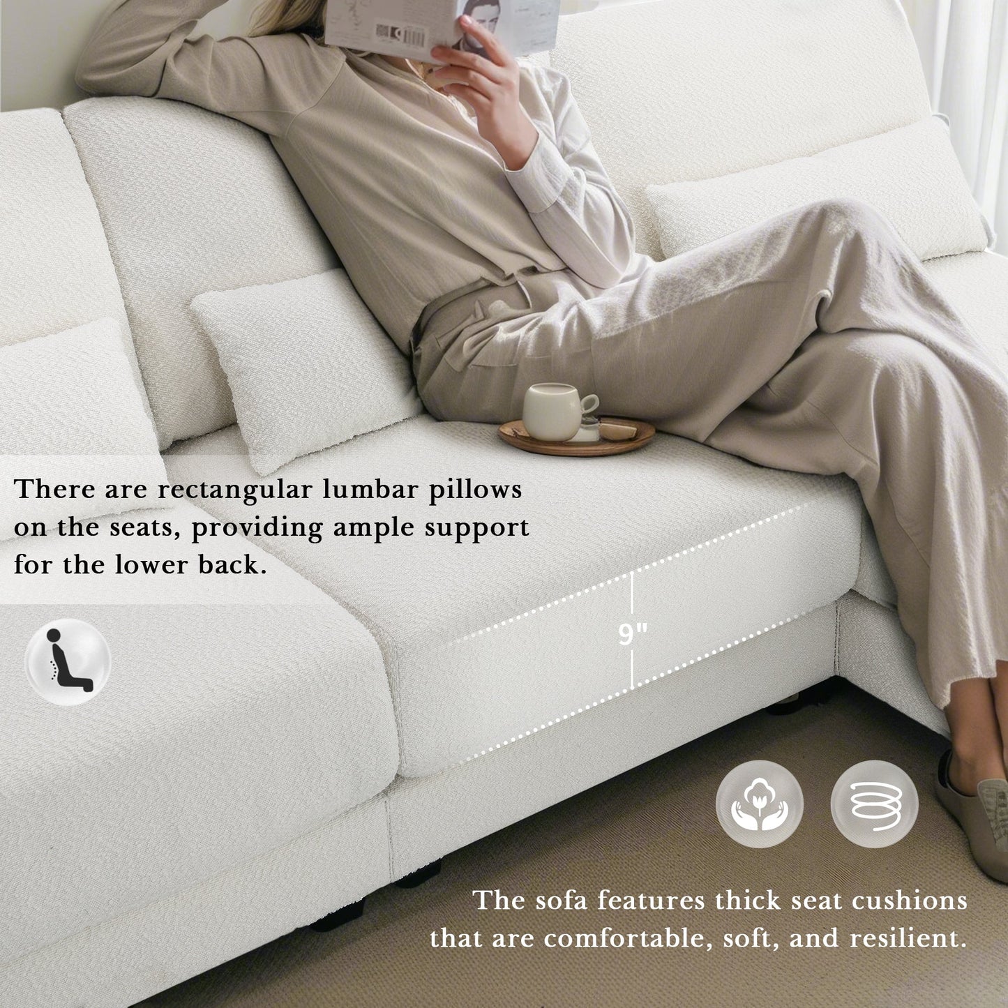 120*61" Oversized Deep Seat Sectional Sofa With Reversible Chaise,Loop Yarn Fabric 5-Seat Armless Indoor Furniture