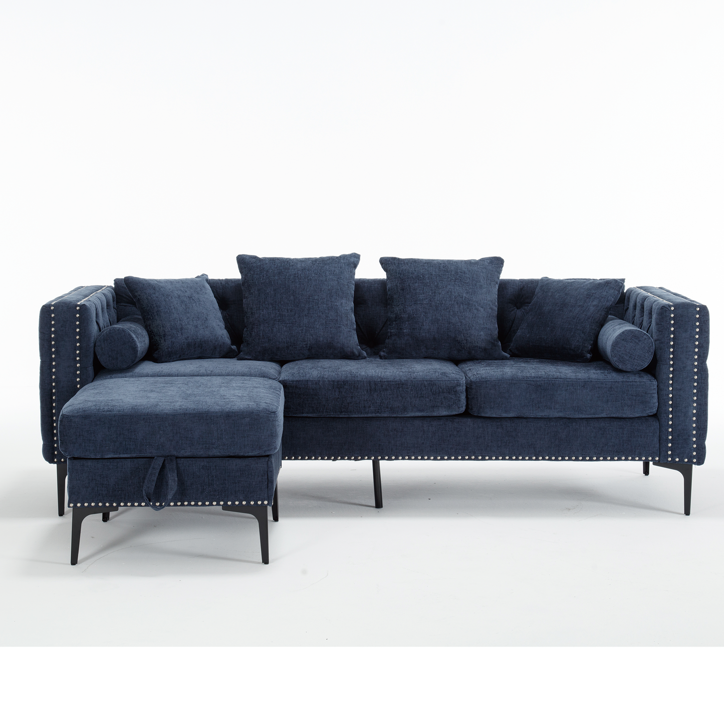 L Shaped Sectional Sofa , Convertible Storage Ottoman,Chenille ,Square Arm, Modern Tufted Couch ,3 Seater