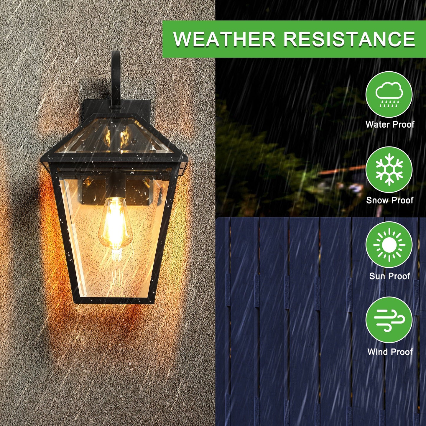 2-Pack Outdoor Wall Lanterns, Black Finish Weatherproof Wall Sconce With Clear Glass Panels, Vintage Exterior Light