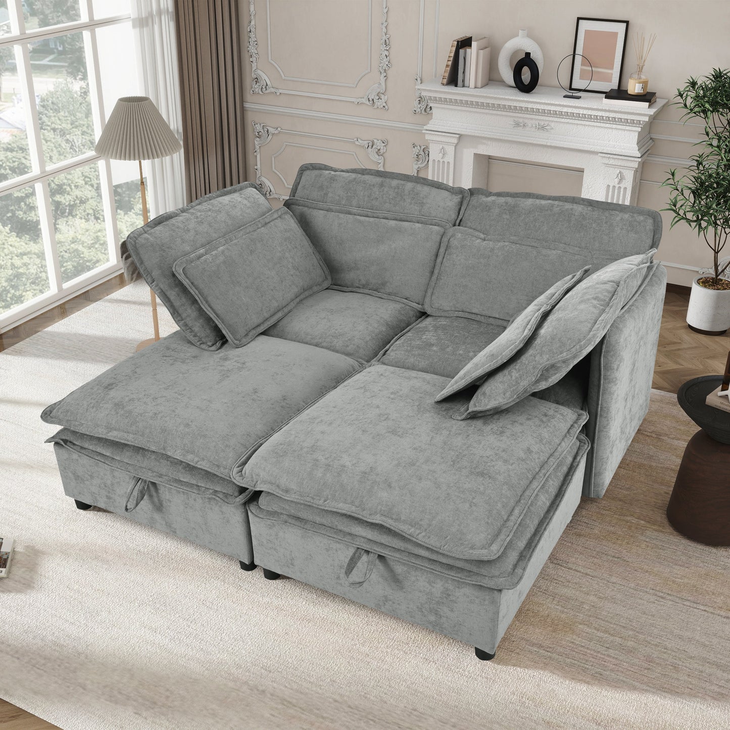 Double-Layer Cushion Modular Sofa, Freely Combinable, 4-Seater With Storage Function, Includes 4 Soft Cushions, Perfect