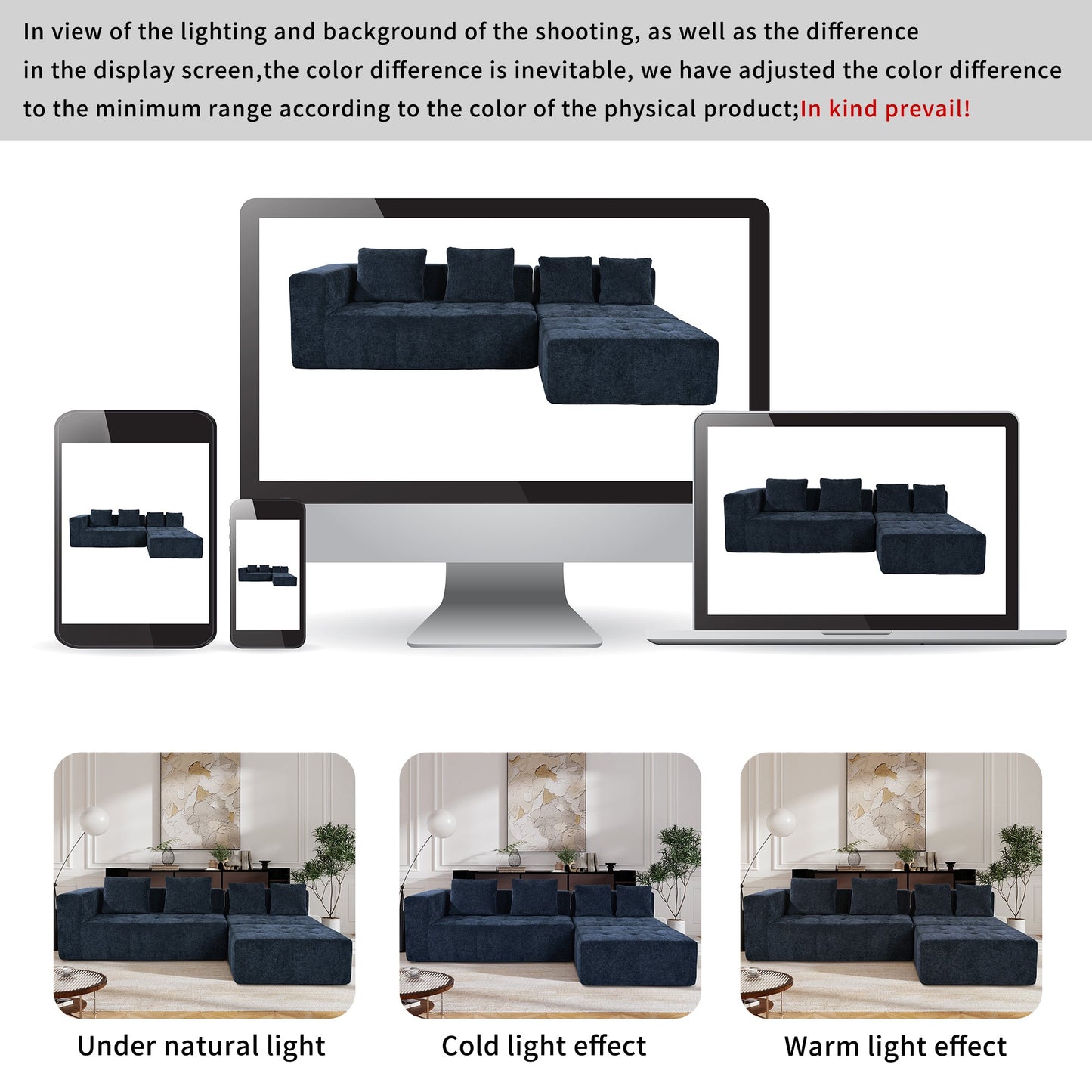 Modern Large Removable Modular Sofa, 3-Piece Set With Free Combination, Includes 4 Cushions, Ideal for Living Room