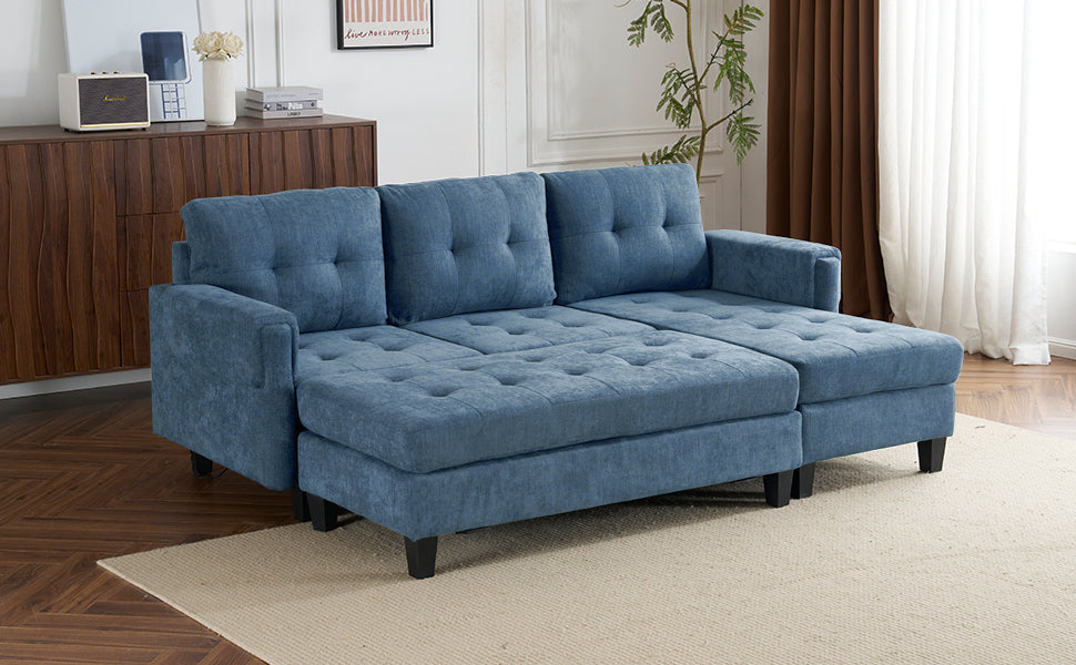 83.4" L-Shaped Sofa Sectional Couch Sofa Bed With Two USB Ports, a Movable Ottoman and a Reversible Chaise Lounge