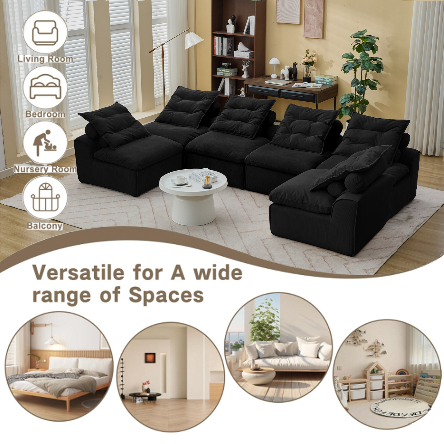 Modular Sofa,No Armrests,At Will DIY,Corduroy ,Neck Pillow-Back Lounge Sofa Chair,Reading Nook, or Apartment Living