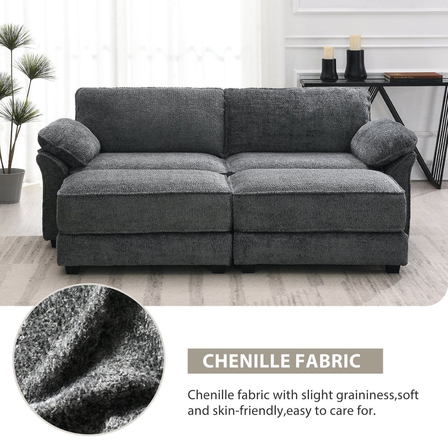 Free Combination Modular Convertible Sectional Sofa Bed Set, 4 Seat Upholstered Sleeper Corner Couch, Deep-Seat Loveseat