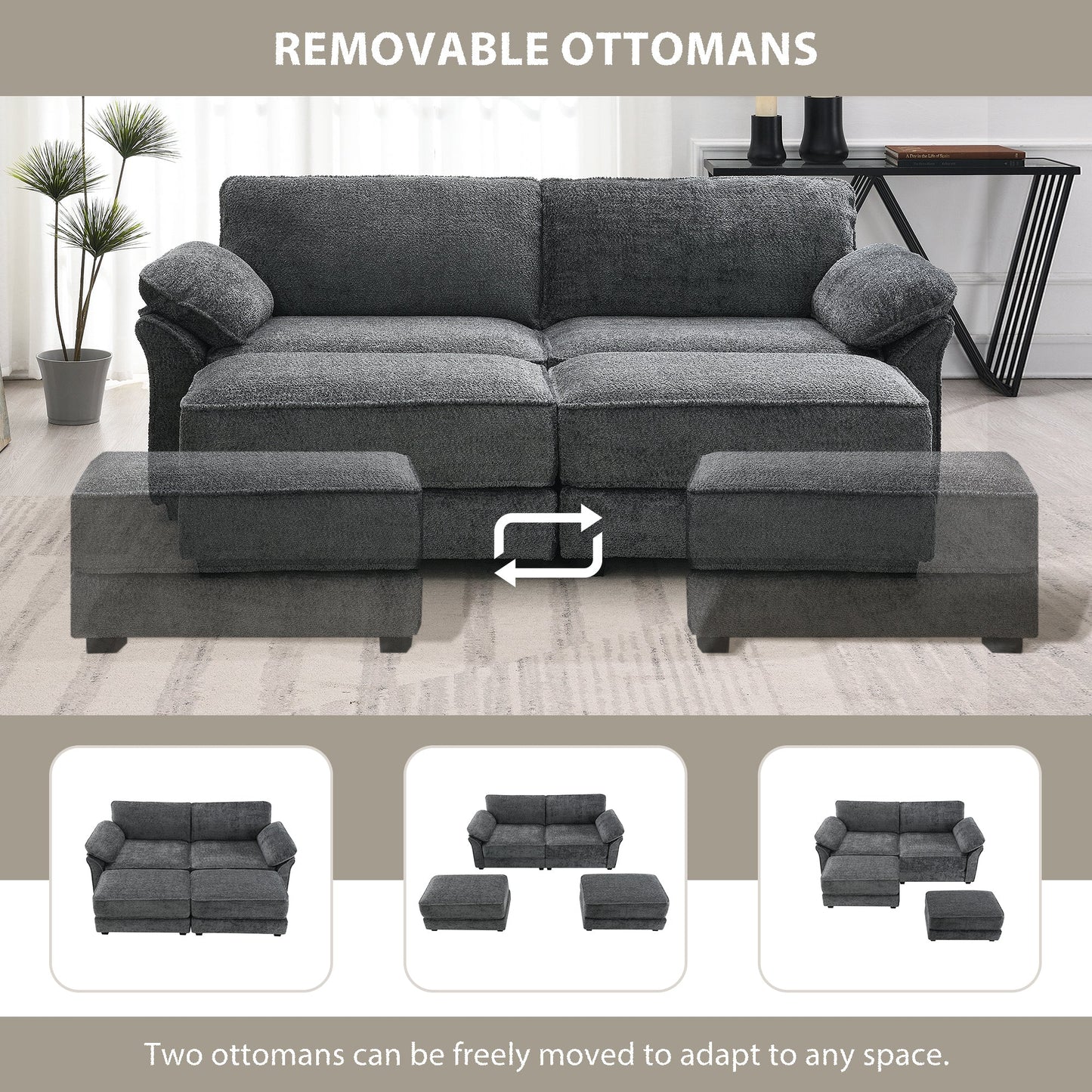 Free Combination Modular Convertible Sectional Sofa Bed Set, 4 Seat Upholstered Sleeper Corner Couch, Deep-Seat Loveseat