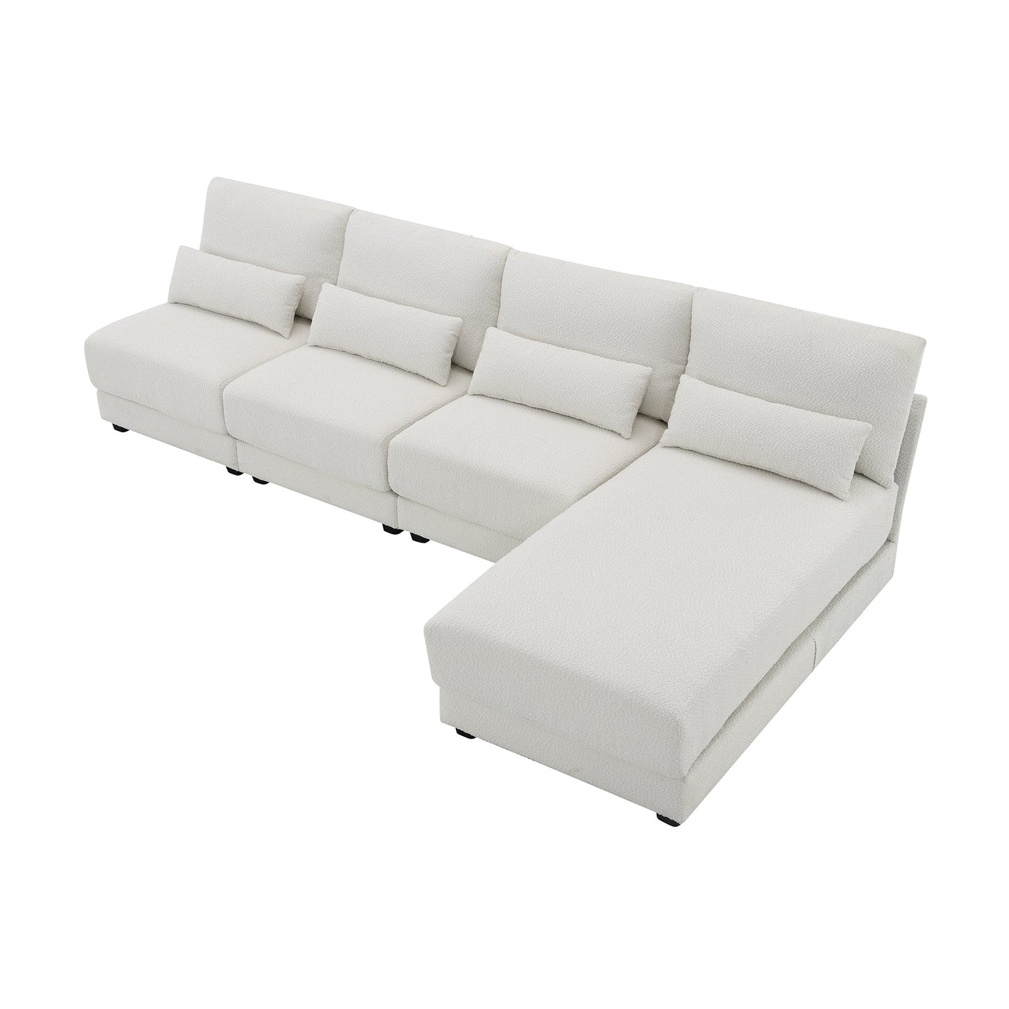 120*61" Oversized Deep Seat Sectional Sofa With Reversible Chaise,Loop Yarn Fabric 5-Seat Armless Indoor Furniture