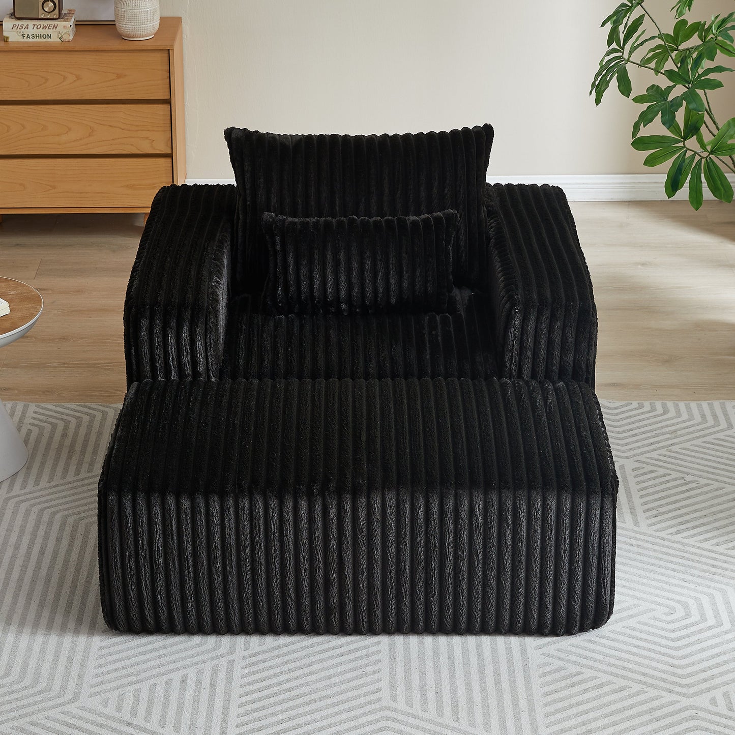 62.5-Inch Corduroy Sponge Sofa Lounge Chair With Removable Footrest,No Assembly Required,Fluffy Modern Sleeper Chair